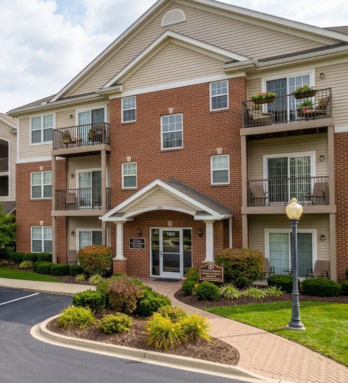 Small residential apartment complex in a Michigan neighborhood, representing commercial property insurance for landlords and building owners
